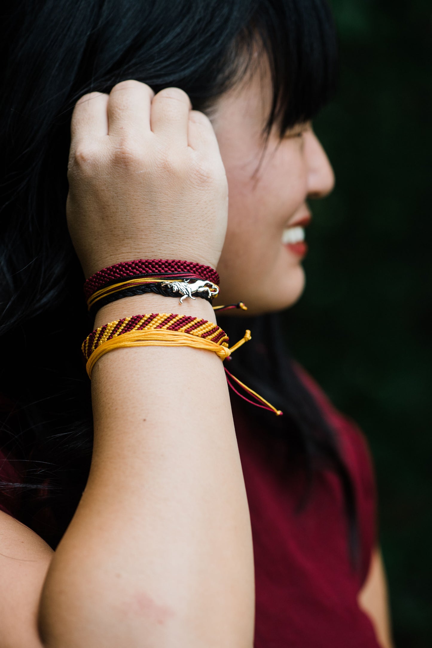 Maroon, Gold, and Black Wizard House Bracelet Set