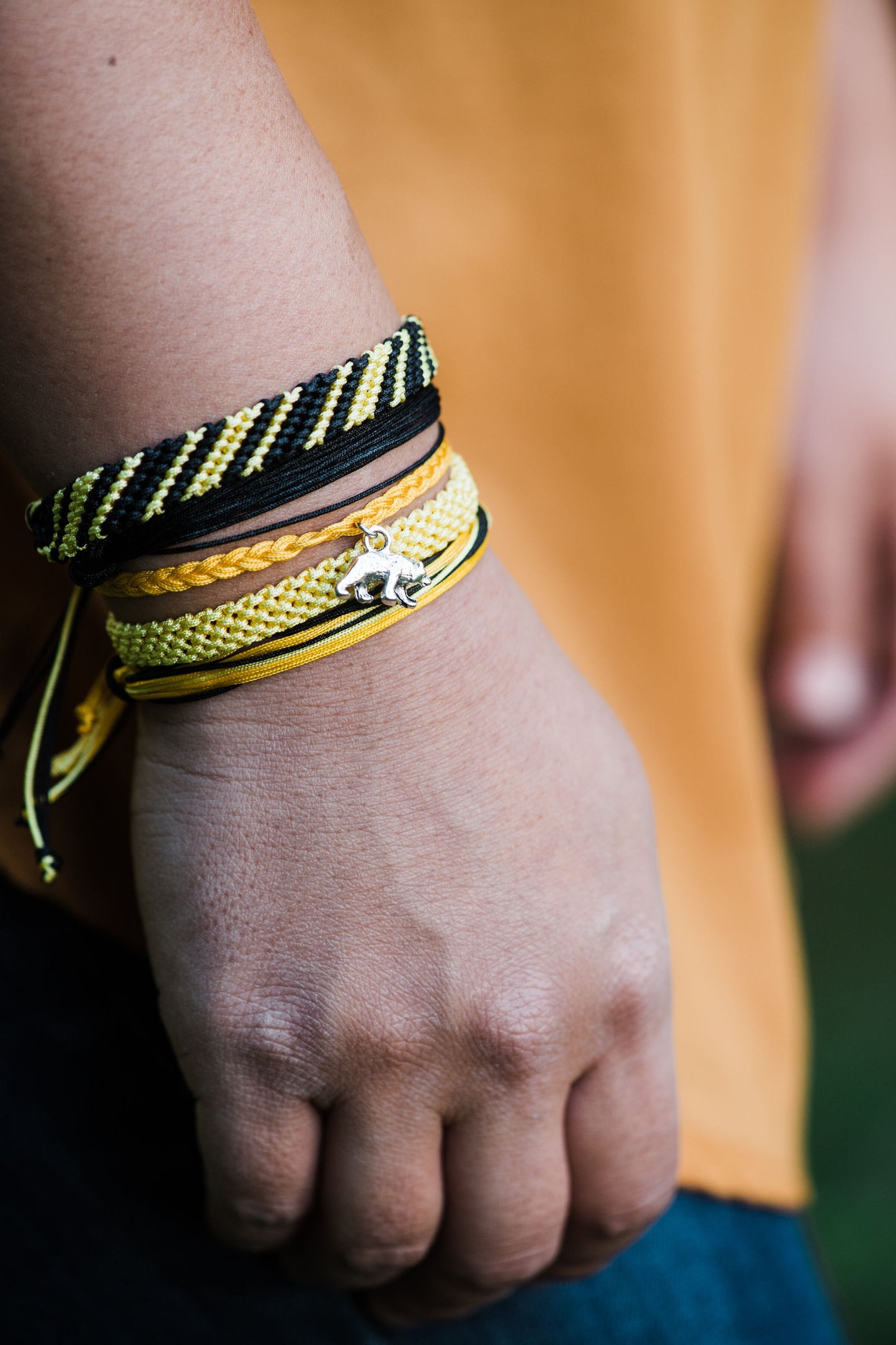 Yellow, Gold, and Black Wizard House Bracelet Set