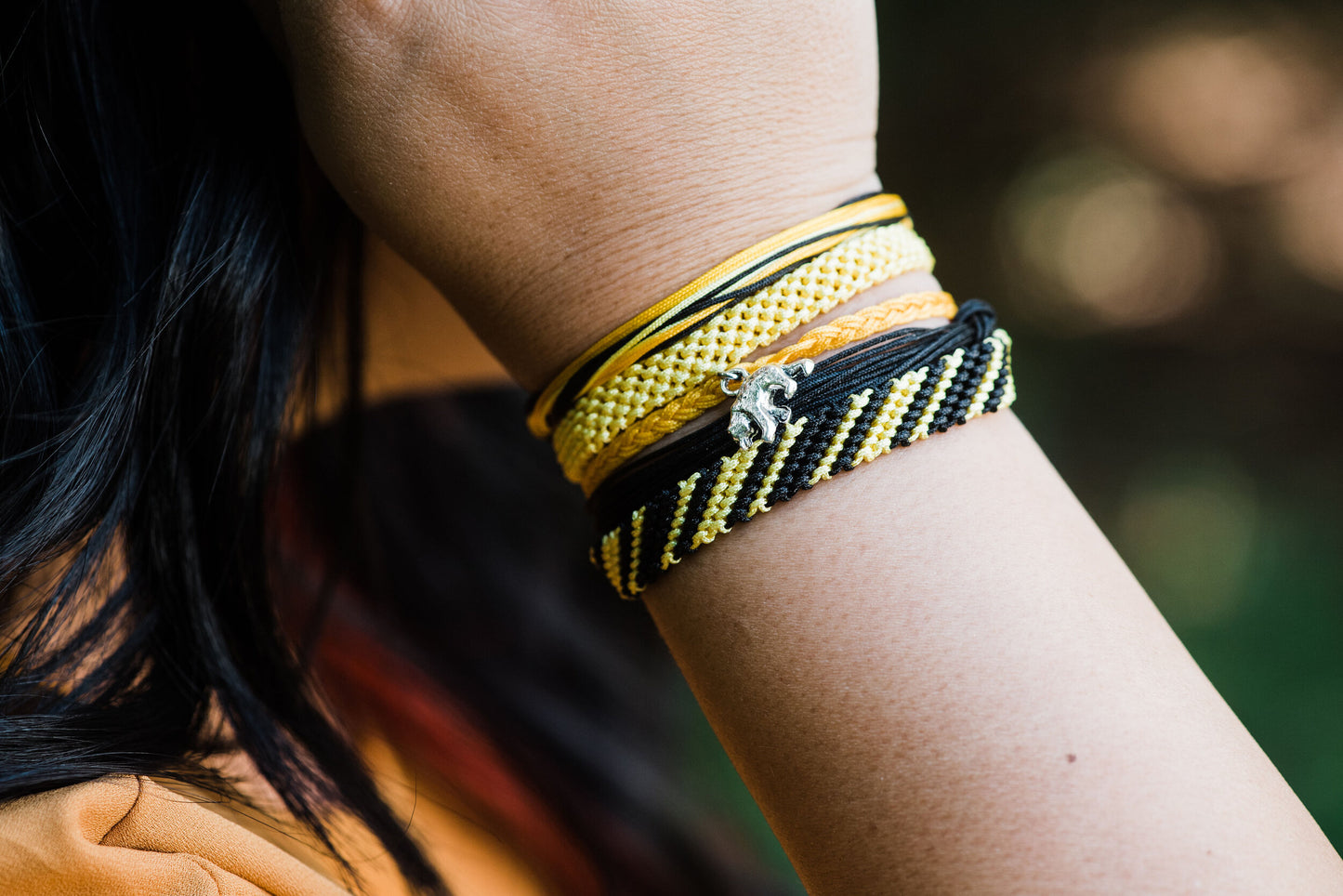 Yellow, Gold, and Black Wizard House Bracelet Set